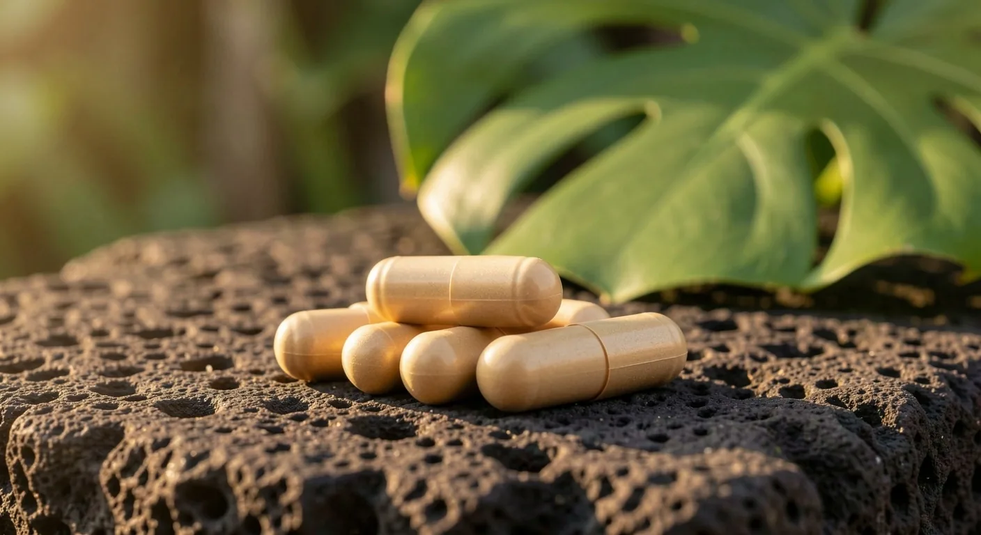 Natural supplement capsules on stone surface