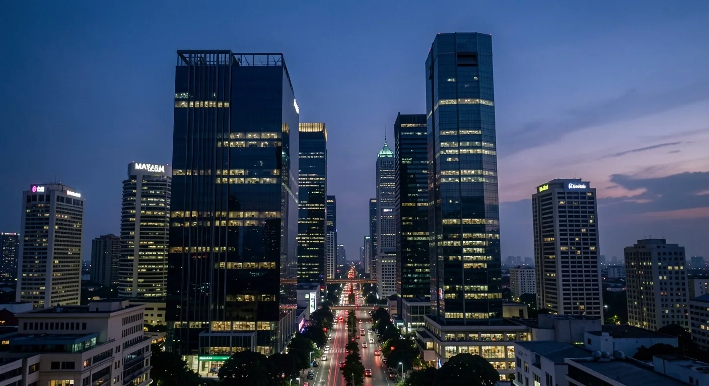 Urban skyline at dusk