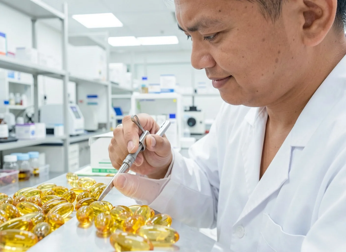 Supplement bottle in a quality testing environment